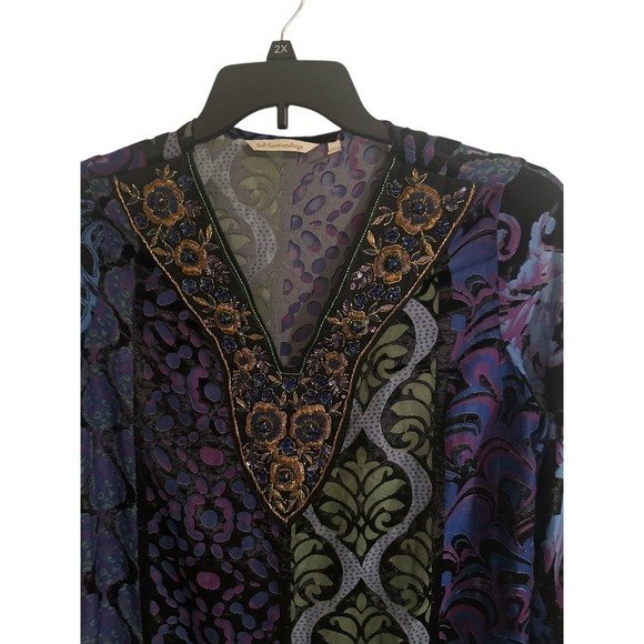 Soft Surroundings Top Womens Vistosa Tunic Beaded Boho Velvet Burnout Multi S - Picture 5 of 12